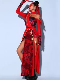 Costumes de danse jazz pour femmes tablier en polyester combinaison ceinture ensemble 3 pièces vêtements de danse