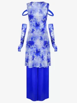 Costumes de danse Jazz pour femmes gants en mousseline de soie Lycra Spandex pantalons haut vêtements de danse