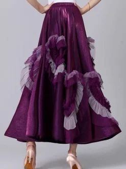 Costumes De Danse Jupe Salon Violet Femmes Volants Jupe Longue Vêtements De Danse