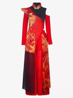 Costumes de danse rouge pour femmes ensemble de vêtements de danse de style chinois à col haut de jazz