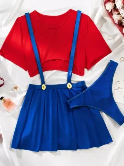 Costumes de jeu de rôle sexy pour femmes lingerie rouge pour adultes 3 pièces