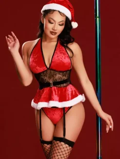 Costumes de Noël Ensembles de vêtements de club pour femmes chaudes avec bas