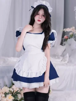 Costumes De Soubrette Déguisement Couvre-Chef Robe Tablier Ensemble De 3 Pièces