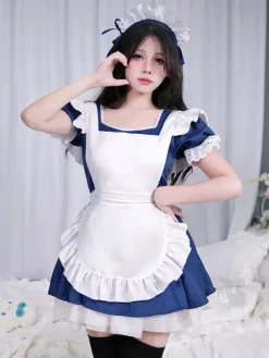 Costumes De Soubrette Déguisement Couvre-Chef Robe Tablier Ensemble De 3 Pièces