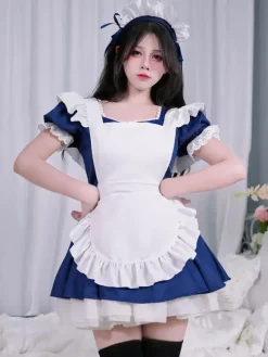 Costumes De Soubrette Déguisement Couvre-Chef Robe Tablier Ensemble De 3 Pièces