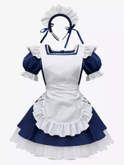 Costumes De Soubrette Déguisement Couvre-Chef Robe Tablier Ensemble De 3 Pièces