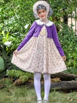 Costumes de vieille dame pour filles Ensemble de costumes de carnaval d'Halloween violet