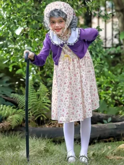 Costumes de vieille dame pour filles Ensemble de costumes de carnaval d'Halloween violet