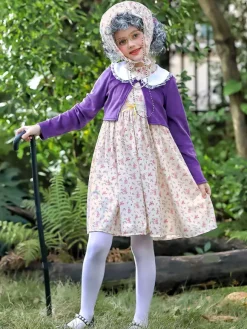Costumes de vieille dame pour filles Ensemble de costumes de carnaval d'Halloween violet