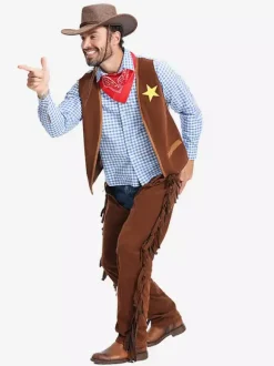 Costumes d'Halloween pour hommes ensemble burlesque en polyester chapeau et haut marron café costumes de vacances