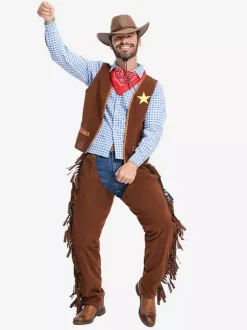 Costumes d'Halloween pour hommes ensemble burlesque en polyester chapeau et haut marron café costumes de vacances