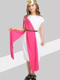 Costumes d'Halloween pour enfants Ensemble de polyester Rose Halloween Robe à ceinture pour enfants