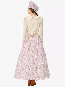 Costumes d'Halloween pour femmes tablier rose élégant chapeau ensemble en polyester à imprimé floral costumes de vacances