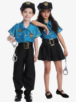 Costumes Police Pour Enfants Bleu Halloween Fibre De Polyester Ensemble De Polyester Pantalon À Ceinture Pour Garçon