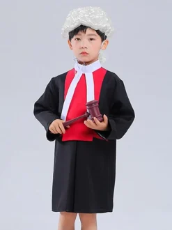 Costumes pour enfants avocat Cosplay vêtements noirs perruque blanche ensemble 2 pièces Costume d'halloween pour enfants