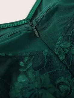 Costumes robe de danse de salon vert foncé femmes élégant Polyester dentelle col bateau dentelle volants soirée