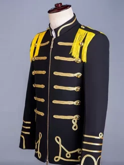 Costumes rétro à manches longues en polyester élégant haut vintage noir pour homme