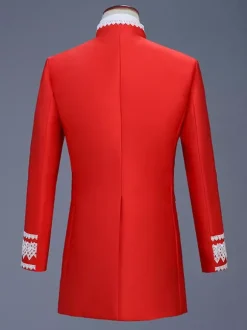 Costumes rétro à manches longues en polyester élégant haut vintage rouge pour homme Bourgogne