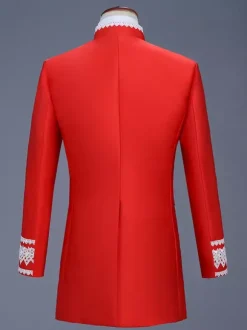 Costumes rétro à manches longues en polyester élégant haut vintage rouge pour homme Bourgogne