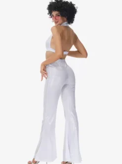 Costumes Rétro Blancs Pantalons En Polyester Ensemble Femme Costume Vintage 1970s Déguisement