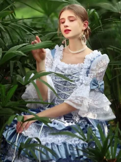 Costumes rétro bleu ciel clair femmes volants Polyester Marie Antoinette Costume robe Euro-Style Vintage vêtements
