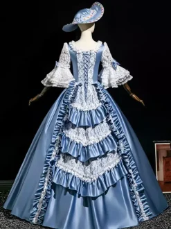 Costumes rétro bleu ciel clair femmes volants Polyester Marie Antoinette Costume robe Euro-Style Vintage vêtements