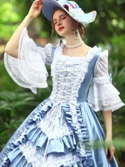 Costumes rétro bleu ciel clair femmes volants Polyester Marie Antoinette Costume robe Euro-Style Vintage vêtements