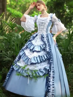 Costumes rétro bleu ciel clair femmes volants Polyester Marie Antoinette Costume robe Euro-Style Vintage vêtements