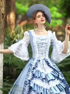 Costumes rétro bleu ciel clair femmes volants Polyester Marie Antoinette Costume robe Euro-Style Vintage vêtements