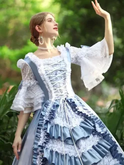 Costumes rétro bleu ciel clair femmes volants Polyester Marie Antoinette Costume robe Euro-Style Vintage vêtements