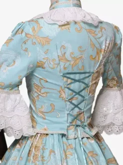 Costumes rétro bleu ciel clair n艙uds robe à imprimé floral en polyester Costume Marie Antoinette femme tunique royale robe de bal mascarade