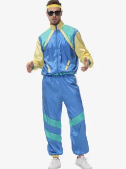 Costumes Rétro Bleus Polyester Hommes Ensemble 1970s