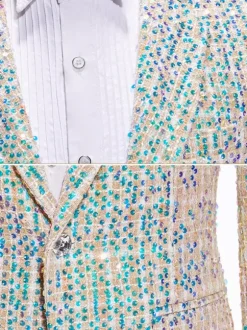Costumes rétro hommes Ensemble Vintage argenté élégant à manches longues cravate en Fiber de Polyester