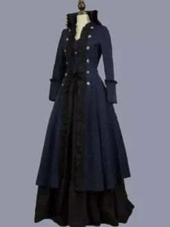 Costumes rétro marine foncé Robe tunique en polyester à volants pour femmes Costume Marie Antoinette Robe de soirée rétro