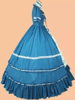 Costumes rétro marine foncé pour femmes robe ras du cou en Polyester avec n艙uds à lacets Costume rétro Marie Antoinette vêtements Vintage