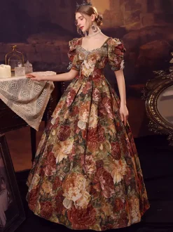 Costumes rétro marron café robe en Polyester pour femmes Costume Marie-Antoinette Style européen Costume du 18ème siècle