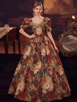 Costumes rétro marron café robe en Polyester pour femmes Costume Marie-Antoinette Style européen Costume du 18ème siècle