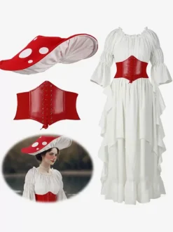 Costumes rétro noirs à lacets en cuir PU pour femmes accessoire rétro costume Marie Antoinette robe de bal de fin d'année