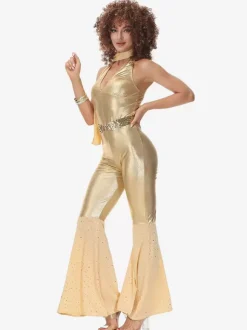 Costumes Rétro Or En Polyester Combinaison Rétro Pour Femmes Costume Vintage 1970s Déguisement
