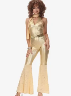 Costumes Rétro Or En Polyester Combinaison Rétro Pour Femmes Costume Vintage 1970s Déguisement