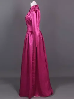 Costumes rétro roses à volants en polyester à imprimé floral Marie Antoinette Costume Robe pour femmes Ensemble rétro Vêtements vintage Bourgogne