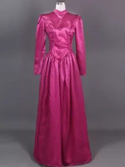 Costumes rétro roses à volants en polyester à imprimé floral Marie Antoinette Costume Robe pour femmes Ensemble rétro Vêtements vintage Bourgogne