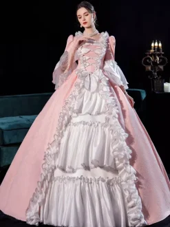 Costumes rétro roses Opéra femmes drapage latéral robe de costume plissée Marie-Antoinette vêtements vintage de Style européen
