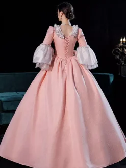 Costumes rétro roses Opéra femmes drapage latéral robe de costume plissée Marie-Antoinette vêtements vintage de Style européen