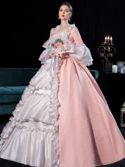 Costumes rétro roses Opéra femmes drapage latéral robe de costume plissée Marie-Antoinette vêtements vintage de Style européen