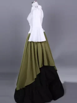 Costumes rétro vert chasseur pour femmes ensemble haut et jupe plissés en polyester costume Marie-Antoinette vêtements rétro vintage