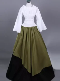 Costumes rétro vert chasseur pour femmes ensemble haut et jupe plissés en polyester costume Marie-Antoinette vêtements rétro vintage