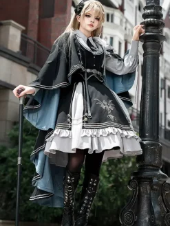 Costumes Uniforme militaire Lolita Armée Croix Détails métalliques Plumes Noir Noir