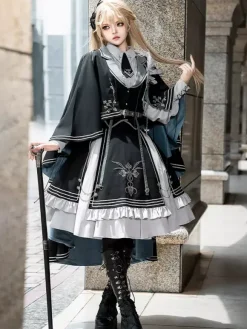 Costumes Uniforme militaire Lolita Armée Croix Détails métalliques Plumes Noir Noir