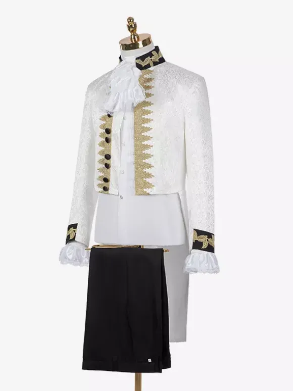 Costumes Vintage Blanc Volants Boutons Jacquard Manches Longues Costumes Rétro Pour Homme